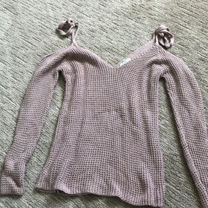 Pink bow tie open shoulder sweater